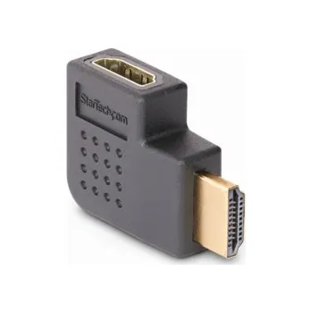 Video kabel StarTech.com Right Angle HDMI 2.0 Adapter, 90-Degree HDMI Port Saver, M/F - High Speed - HDMI adaptér - HDMI s piny (male) do HDMI se zdířkami (female) pravoúhlý - černá - podpora 4K60Hz, dvousměrný,