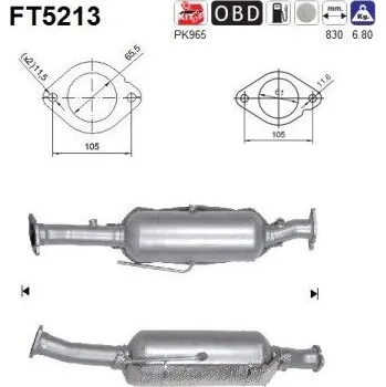 Filtr pevných částic Filtr sazových částic, výfukový systém AS FT5213