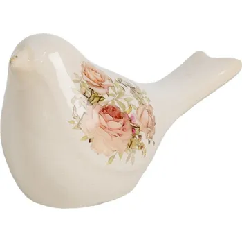 Keramická dekorace ptáček s kytičkami a růžemi Rosien S – 16x7x9 cm