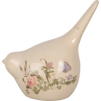 Keramická dekorace ptáček s květy a motýlky Flowers of Love M – 14x9x15 cm