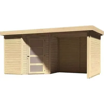 Zahradní domek KARIBU HOLZTECHNIK dřevěný domek KARIBU SCHWANDORF 3 + přístavek včetně zadní a boční stěny 240 cm (77740) natur LG3895