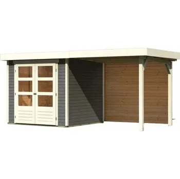 Zahradní stavba KARIBU HOLZTECHNIK dřevěný domek KARIBU ASKOLA 2 + přístavek 240 cm včetně zadní stěny (9165) terragrau LG3211