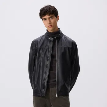 Reserved - Kožená bunda se stojáčkem - černý - 7131H-99X - 7131H-99X-XXL