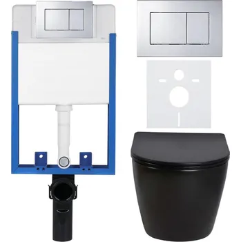 WC sada CERANO Podomítkový WC set Verde černá lesklá WC tlačítko Classic, chrom k zazdění