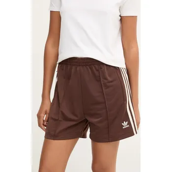 Dámské kraťasy Kraťasy adidas Originals Firebird dámské, hnědá barva, s aplikací, high waist, KD2545 88X, vel. XXS