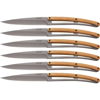 Kuchyňský nůž Deejo 6FB001 sada 6 příborových nožů Table,šedý titan,olivové dřevo