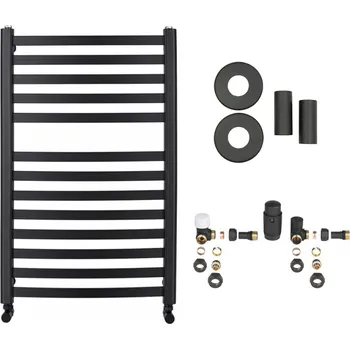 Radiátor CERANO - Koupelnový radiátorový set Paolo - ústřední vytápění - boční připojení 50 mm - 568W - černá matná - 850x550 mm