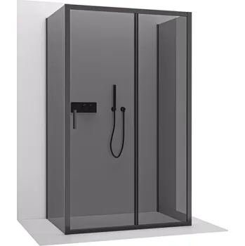 CERANO - Třístěnný sprchový kout Varone LINE U L/P - 6 mm - černá matná, grafitové sklo - 160x70x195 cm - posuvný