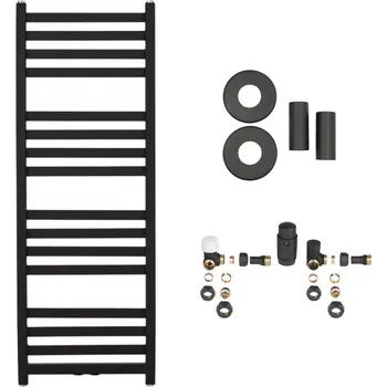 Radiátor CERANO - Koupelnový radiátorový set Fulgidus - ústřední výtápění - boční připojení 50 mm - 616W - černá matná - 1190x430 mm