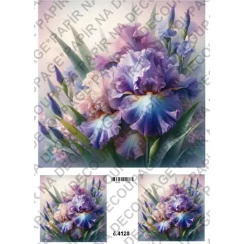 Výtvarný papír Rýžový a soft papír na decoupage - Kosatce - KB04128 Materiál: Rýžový papír, Rozměr: A4
