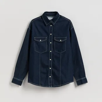 Pánská košile Reserved - Džínová košile oversized - tmavomodrá - 543GE-59J - 543GE-59J-M