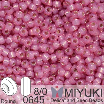 Korálek Korálky Miyuki Round 8/0. Barva 0645 Dyed Dark Rose Silverlined Alabaster. Balení 5g