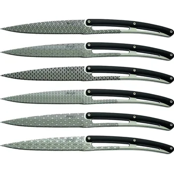 Kuchyňský nůž Deejo 2AP013 sada 6 příborových nožů, lesklý povrch,zubaté ostří, rukojeť černý ABS, design Geometry