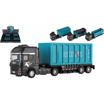 autíčko Teddies Auto nákladní s vlekem plast 26cm na setrvačník 3 druhy 6ks v boxu