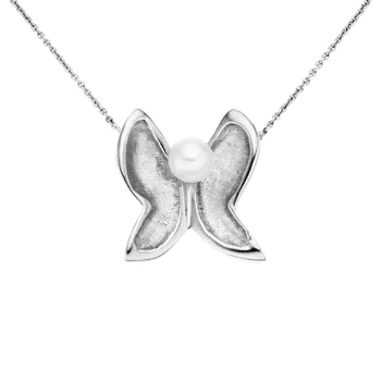 Náhrdelník Zlatý náhrdelník Motýlek s perlou Barva: Bílé zlato