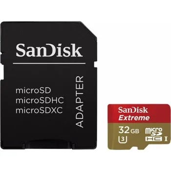Paměťová karta SanDisk microSDHC 32 GB Extreme, 90MB/s, UHS-I, class 10/U3 + adaptér, pro akční kamery