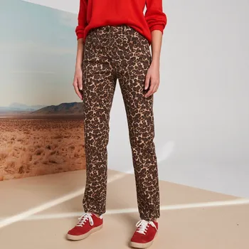 Dámské kalhoty Rovné kalhoty s potiskem zvířecí srsti hnědošedá/čokoládová 46