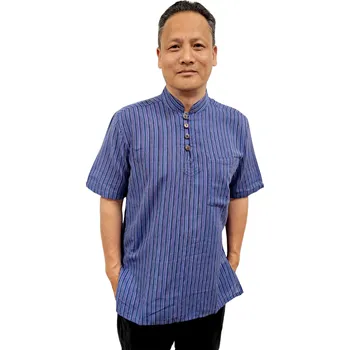 Pánská košile Pánská pruhovaná kurta s krátkým rukávem modrá Velikost: 3XL