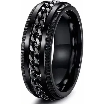 Prsten Černý prsten z nerezové oceli s řetězem