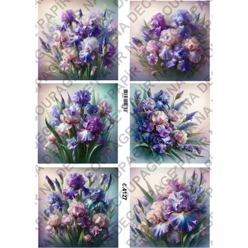Umělecký papír Rýžový a soft papír na decoupage - Kosatce - KB04127 Materiál: Soft, Rozměr: A4