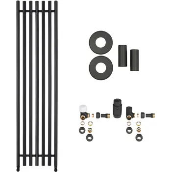 Radiátor CERANO - Koupelnový radiátorový set Valerio - ústřední vytápění - boční připojení 50 mm - 872W - černá matná - 1560x390 mm