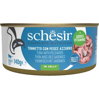 Krmivo pro kočku Konzerva SCHESIR tuňák a sardinky v želé 140g