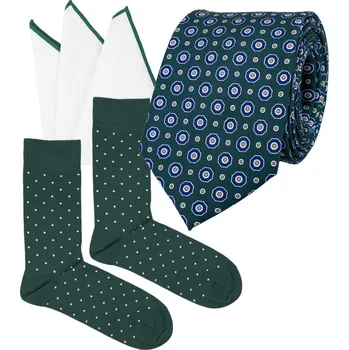 Kravata Bubibubi Zelená hedvábná kravatová sada Selva velikost ponožek 39-42