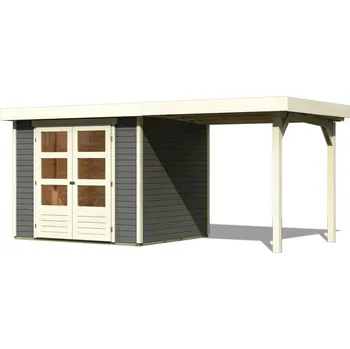 Zahradní domek KARIBU HOLZTECHNIK dřevěný domek KARIBU ASKOLA 3 + přístavek 240 cm (82905) terragrau LG1765
