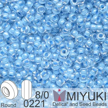 Korálek Korálky Miyuki Round 8/0. Barva 0221 Sky Blue Lined Crystal. Balení 5g