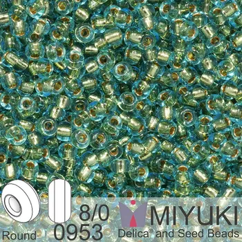 Korálek Korálky Miyuki Round 8/0. Barva 0953 24kt Gold Lined Light Aqua. Balení 3g