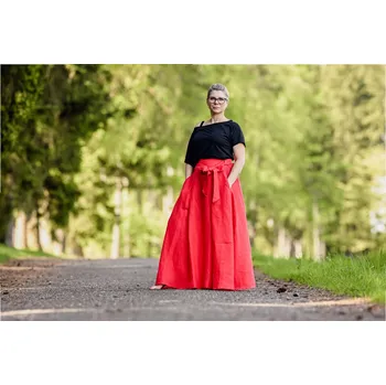 Dámská sukně Nelly Lněná dámská sukně dlouhá / super soft - červená velikost: XL