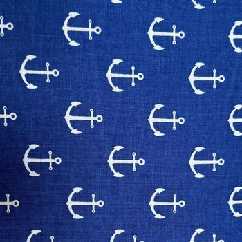 Rumitex Bavlněná látka, cena za 1 metr, šíře 160 cm, BÍLÉ KOTVY NA MODRÉM