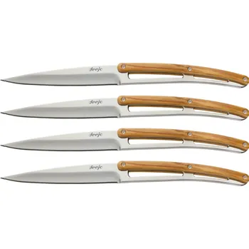 Kuchyňský nůž Deejo 4AB501 sada 4 příborových nožů Table,vysoký lesk,olivové dřevo,zub.ostří