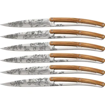 Kuchyňský nůž Deejo 6AB103 Tattoo sada 6 příborových nožů,lesklý povrch,olivové dřevo,Toile de Jouy
