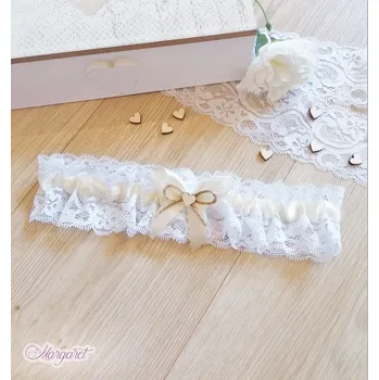 Podvazkový pás Svatební podvazek - Krémový s jutou a dřevěným srdíčkem