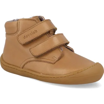 Dívčí zimní obuv Barefoot dětské zimní boty Develab - Baby Sft Shoe Velcro Cognac hnědé Velikost: 23