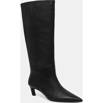 Dámské kozačky Kožené kozačky Calvin Klein ESS KITTEN HEEL LONG BOOTS dámské, černá barva, na podpatku, HW0HW02690 99X, EUR 36