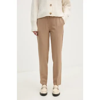 Dámské kalhoty Kalhoty s příměsí vlny Calvin Klein béžová barva, střih cigarette, high waist, K20K207589 80X, vel. 34