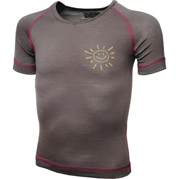 Duras Janička dětské triko merino krátký rukáv hnědá/růžový šev Velikost: 110