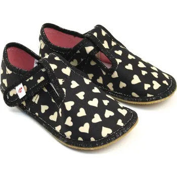 Dívčí bačkory EF Bačkory přezůvky BAREFOOT 395 Gold Hearts černé se zlatými srdíčky velikost: 32