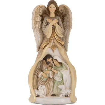 Vánoční dekorace Béžová antik dekorace anděl se svatou rodinou Angel - 15*12*30 cm