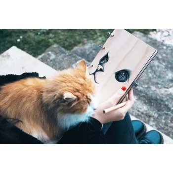 Zápisník art-wood.cz Dřevěný zápisník - silueta kočky