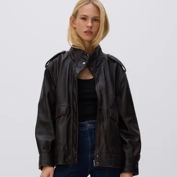 Reserved - Kožená bunda - tmavě hnědá - WM899-89X - WM899-89X-S