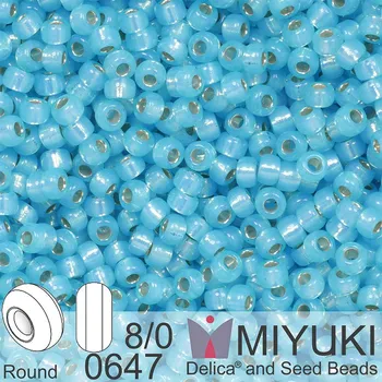 Korálek Korálky Miyuki Round 8/0. Barva 0647 Dyed Aqua Silverlined Alabaster. Balení 5g