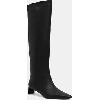 Dámské kozačky Kožené kozačky Calvin Klein SET BACK KITTEN HEEL KNEE BOOT dámské, černá barva, na podpatku, HW0HW02587 99X, EUR 41