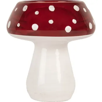 Svícen Bílo-červený skleněný svícen na čajovou svíčku muchomůrka - Ø 7*7 cm