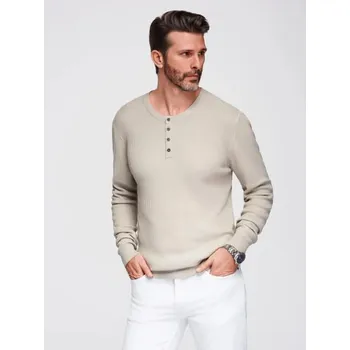 Pánský svetr Ombre Clothing Moderní béžový pánský svetr na knoflíky V3 SWSW-0182