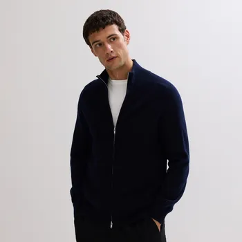 Pánský svetr Reserved - Vlněný rozepínací svetr - tmavomodrá - 403GQ-59X - 403GQ-59X-S