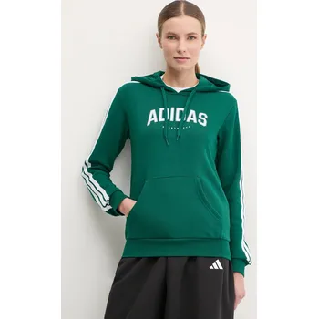 Dámská mikina Mikina adidas W L SOFTS Collegiate dámská, zelená barva, s kapucí, s potiskem, JV9154 79X, vel. M