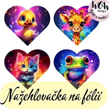 Nažehlovačky na fólii Nažehlovačka na fólii, NEON ZVÍŘÁTKA 1, SRDCE mix, k dotvoření, 14x15,8cm /arch